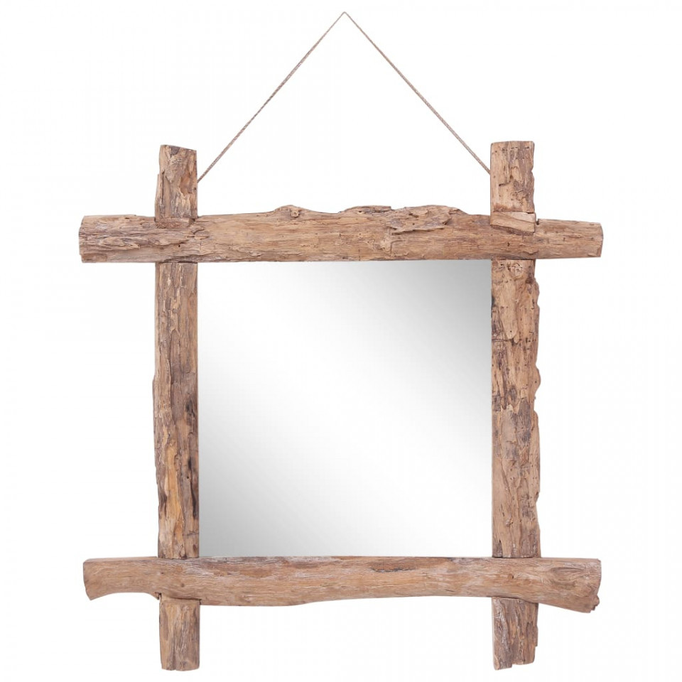 Oglindă cu ramă bușteni, natural, 70×70 cm, lemn masiv reciclat 70x70