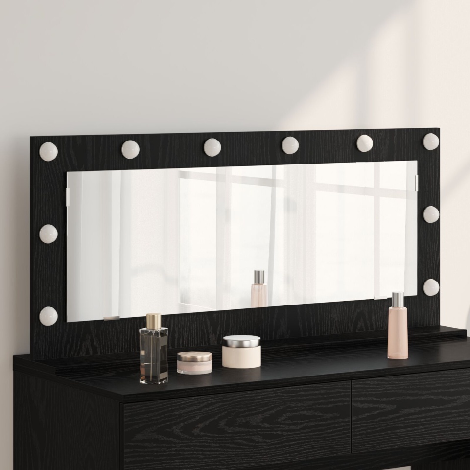 Oglindă de toaletă cu lumini LED Stejar negru 100x45x18 cm