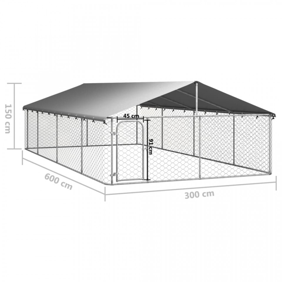 Padoc pentru câini de exterior, cu acoperiș, 600x300x150 cm