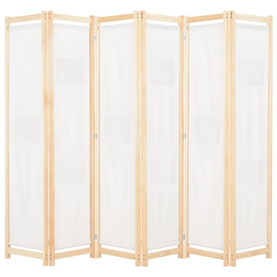 Paravan cameră, 6 panouri, crem, 240x170 x4 cm, material textil