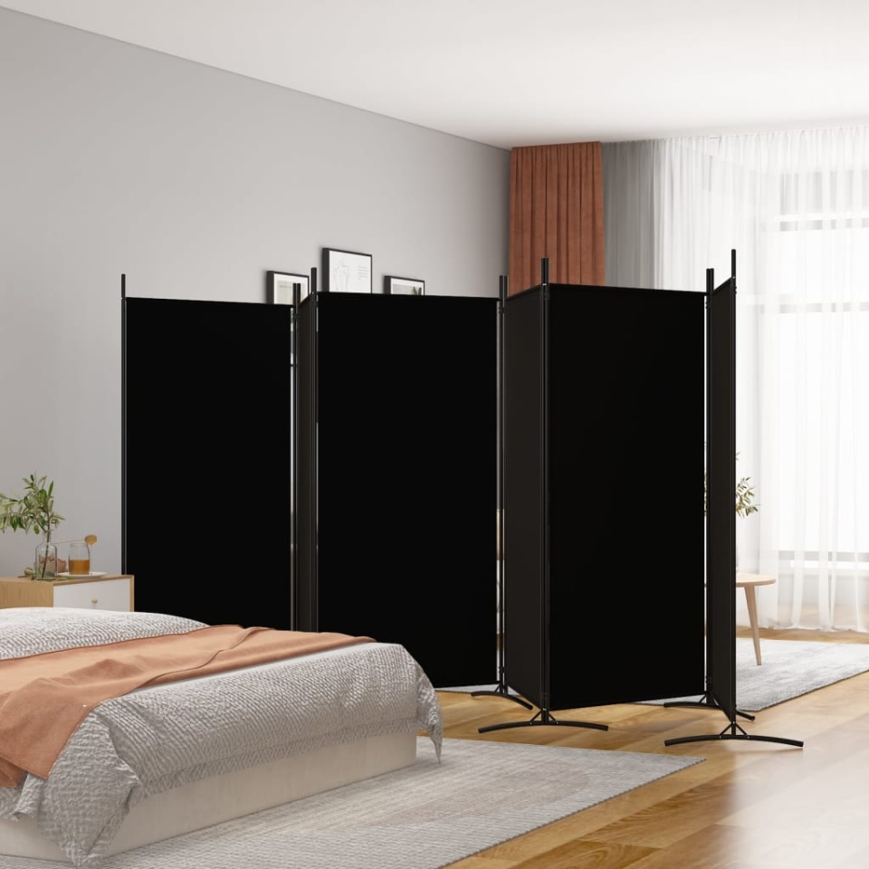 Paravan de cameră cu 6 panouri, negru, 520x180 cm, textil