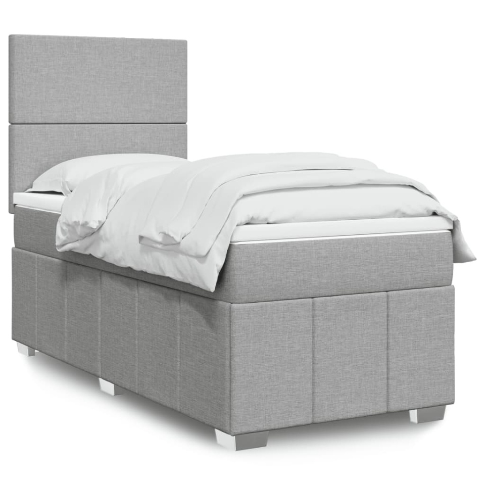 Pat box spring cu saltea, gri deschis, 90x200 cm, textil