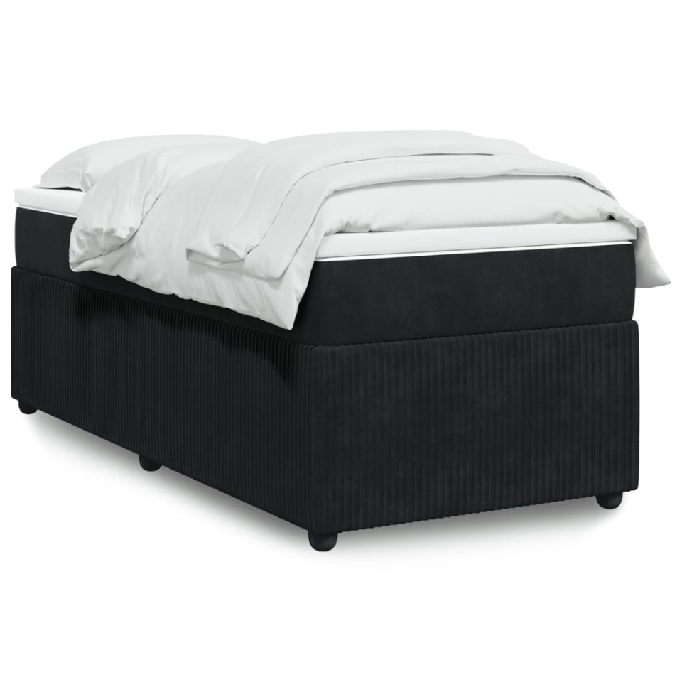 Pat box spring cu saltea, negru, 90x200 cm, catifea