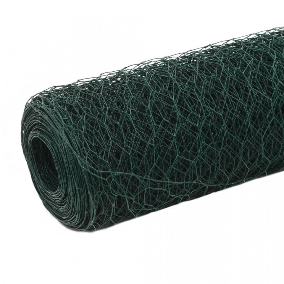 Plasă de sârmă găini, verde, 25 x 1,5 m, oțel cu înveliș PVC