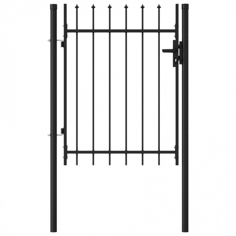 Poartă de gard, o ușă, cu vârf suliță, negru, 1 x 1,2 m, oțel 1;2