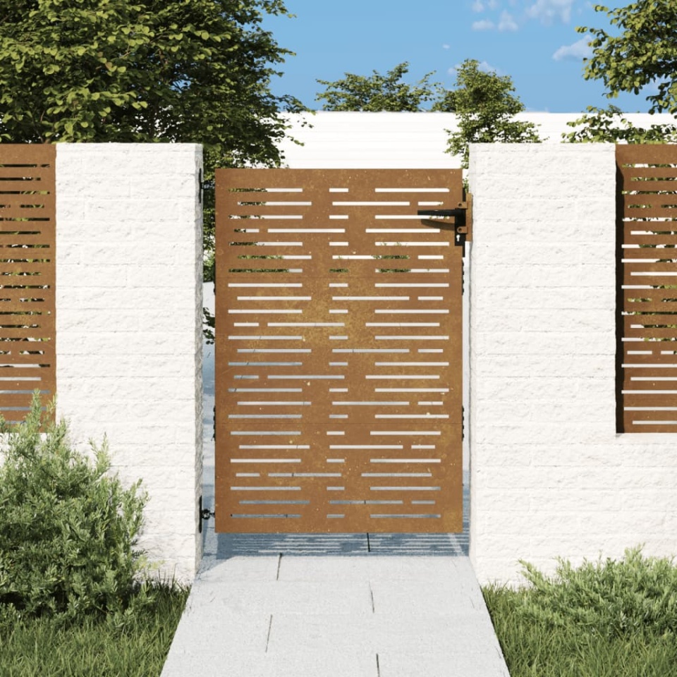 Poartă pentru grădină, 85x150 cm, oțel corten, dreptunghiuri