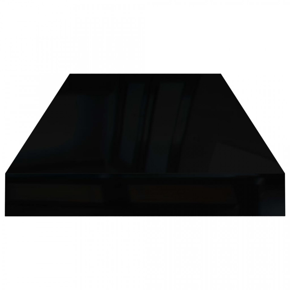 Raft perete suspendat, negru extralucios, 60x23,5x3,8 cm, MDF