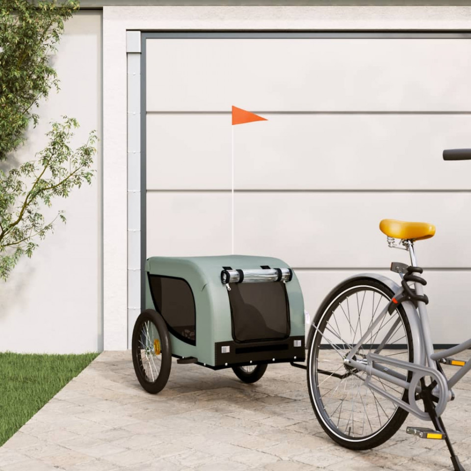 Remorcă de bicicletă câini gri&negru textil oxford&fier
