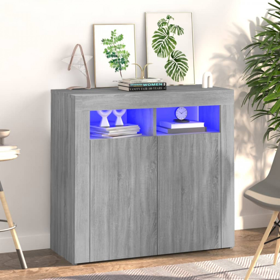 Servantă cu lumini led, gri sonoma, 80x35x75 cm