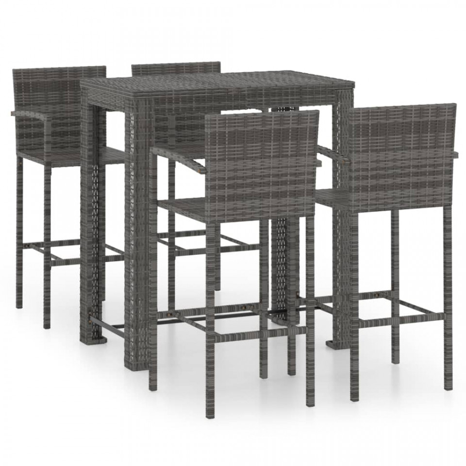 Set bar exterior cu cotieră, 5 piese, gri, poliratan