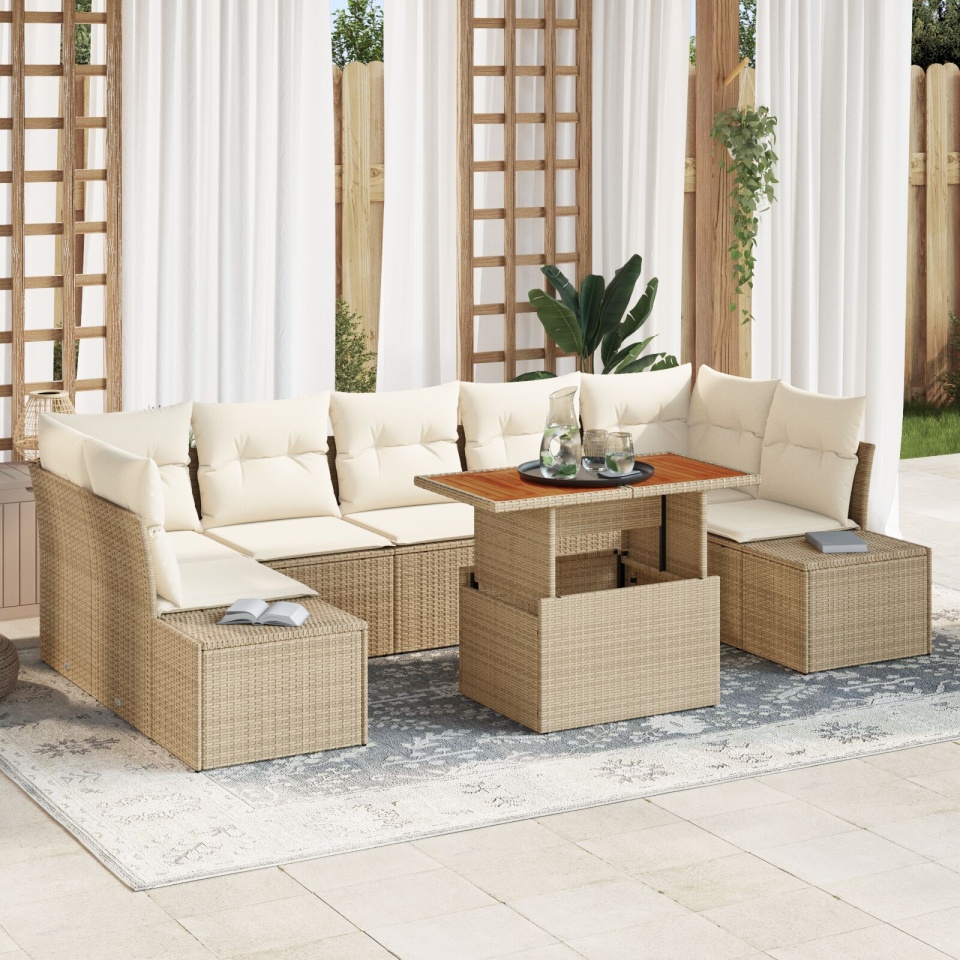 Set de Sofa pentru Grădină Set de 8 Bej și crem Ratan