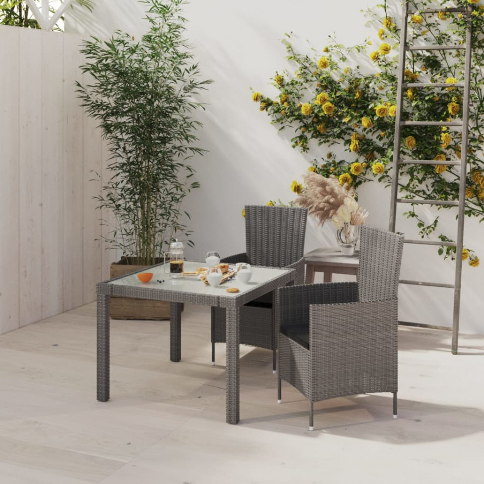 Set mobilier de exterior cu perne, 3 piese, gri, poliratan