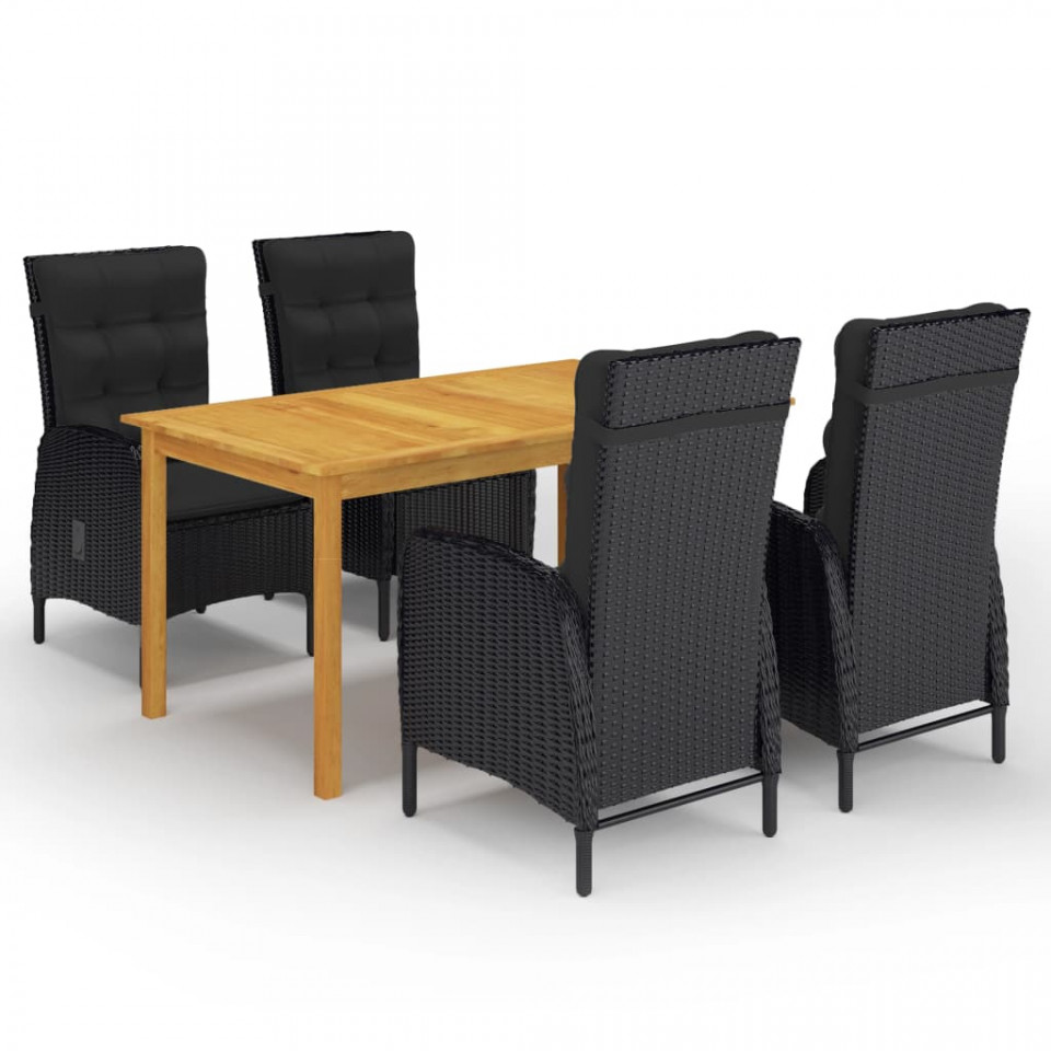 Set mobilier de grădină, 5 piese, negru