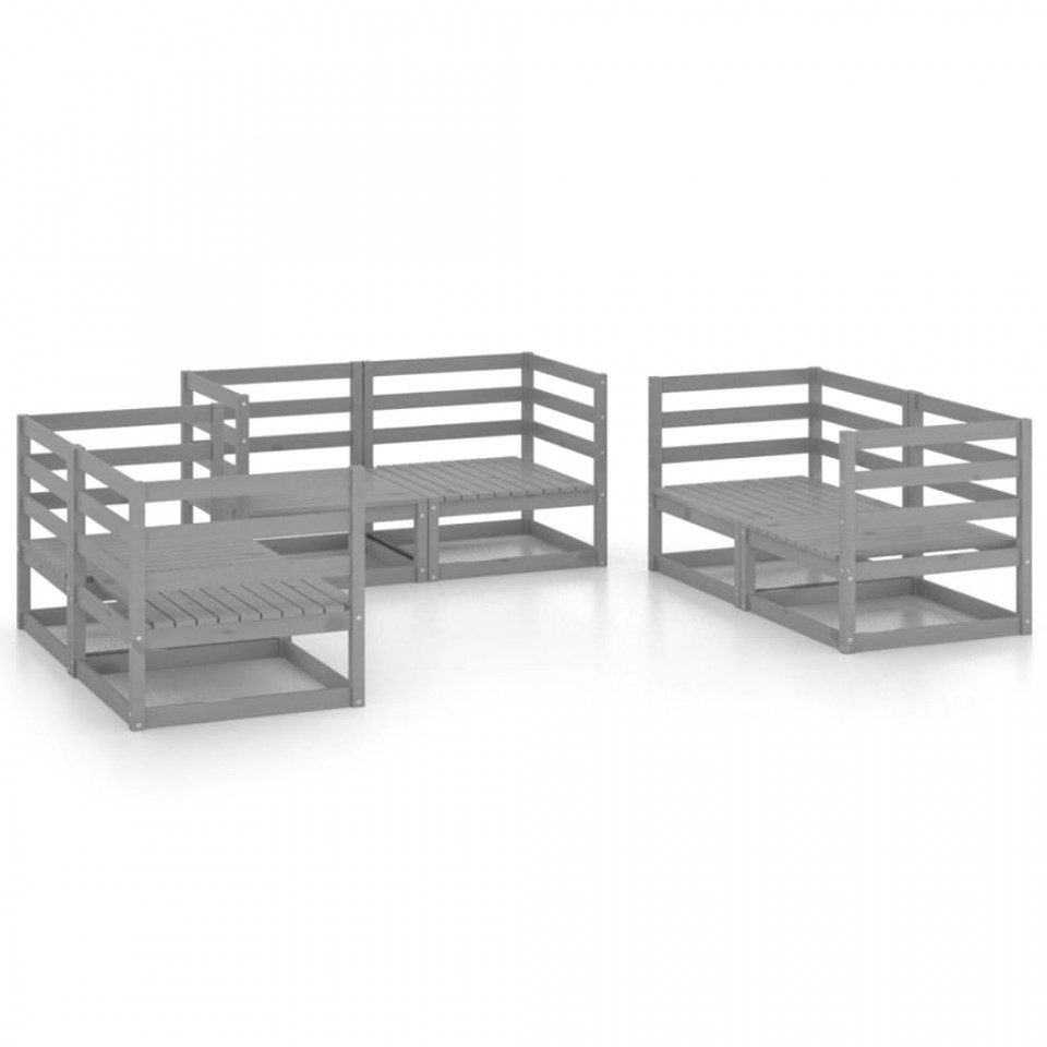 Set mobilier de grădină, 6 piese, gri, lemn masiv de pin