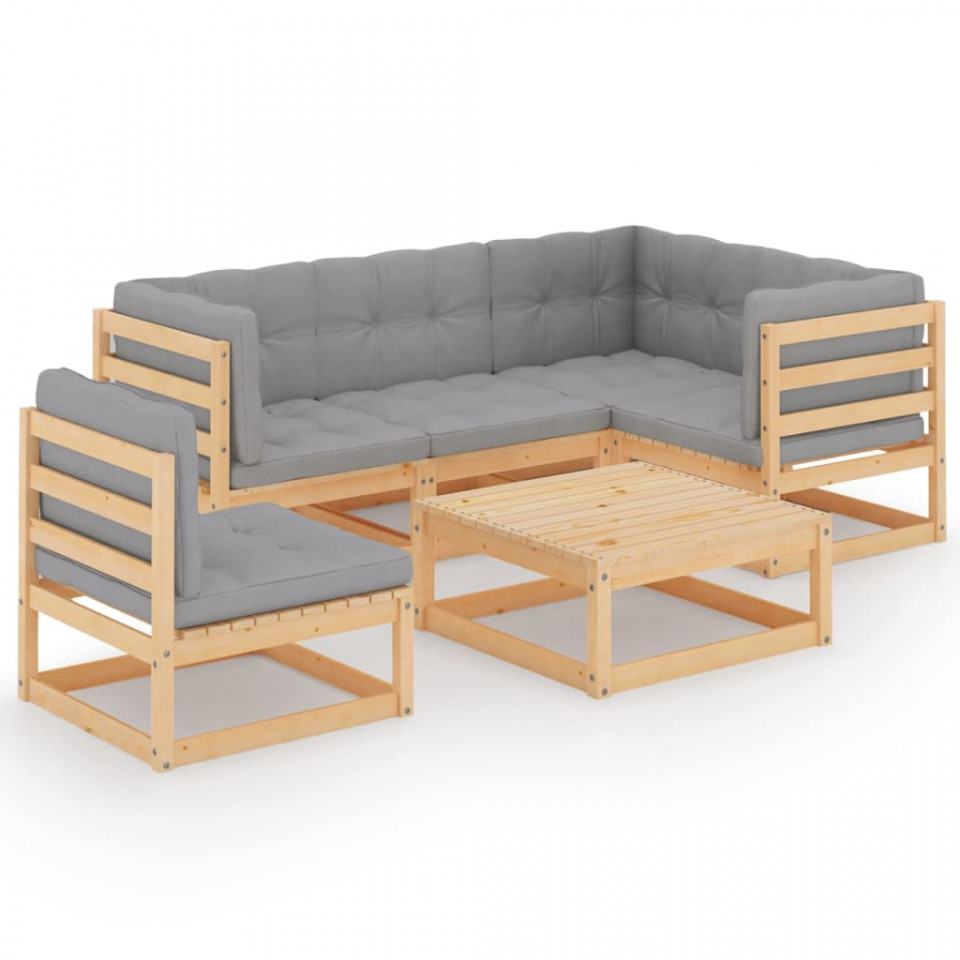 Set mobilier de grădină cu perne, 6 piese, lemn masiv de pin