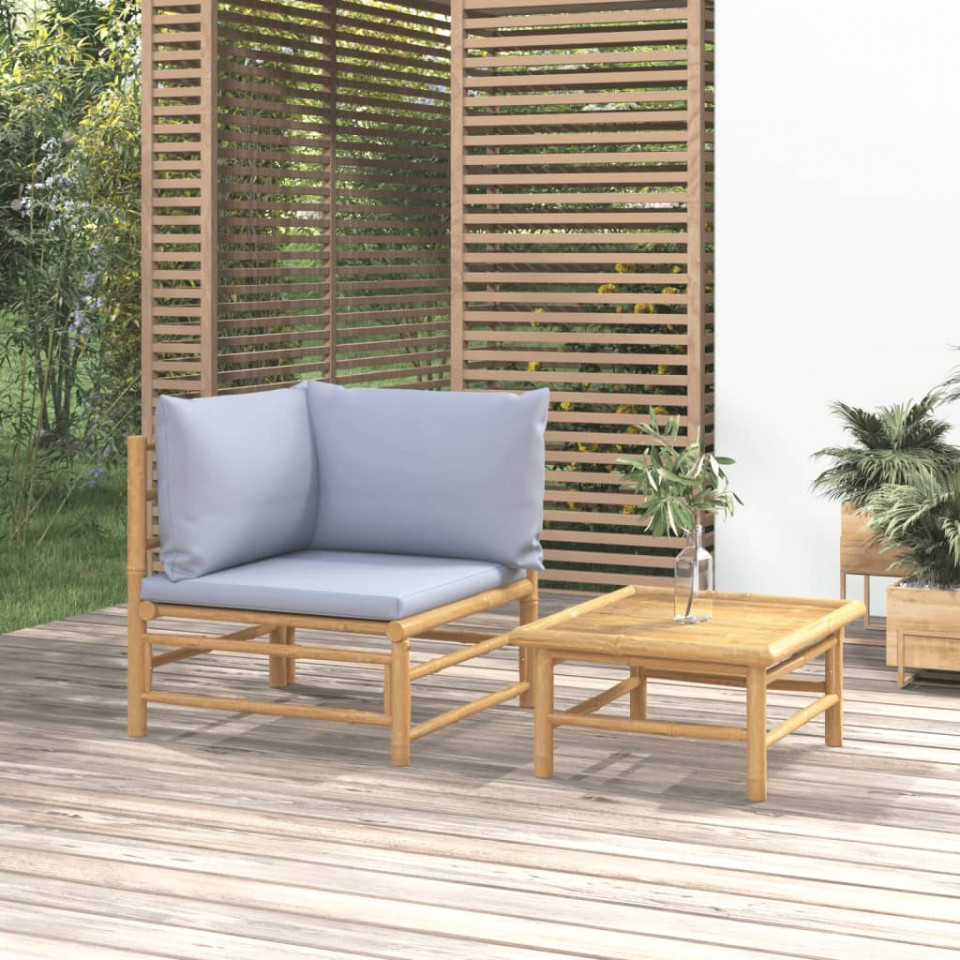 Poza Set mobilier de gradina cu perne gri deschis, 2 piese, bambus