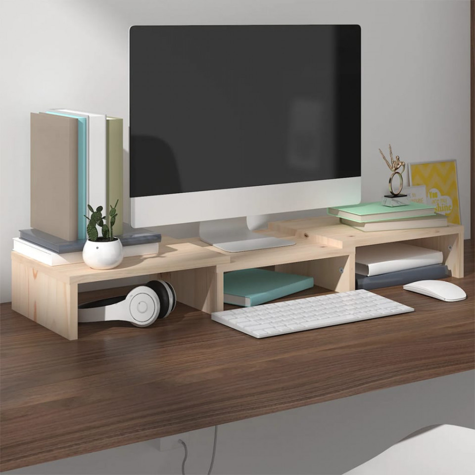Stand pentru monitor, 60x24x10,5 cm, lemn masiv de pin