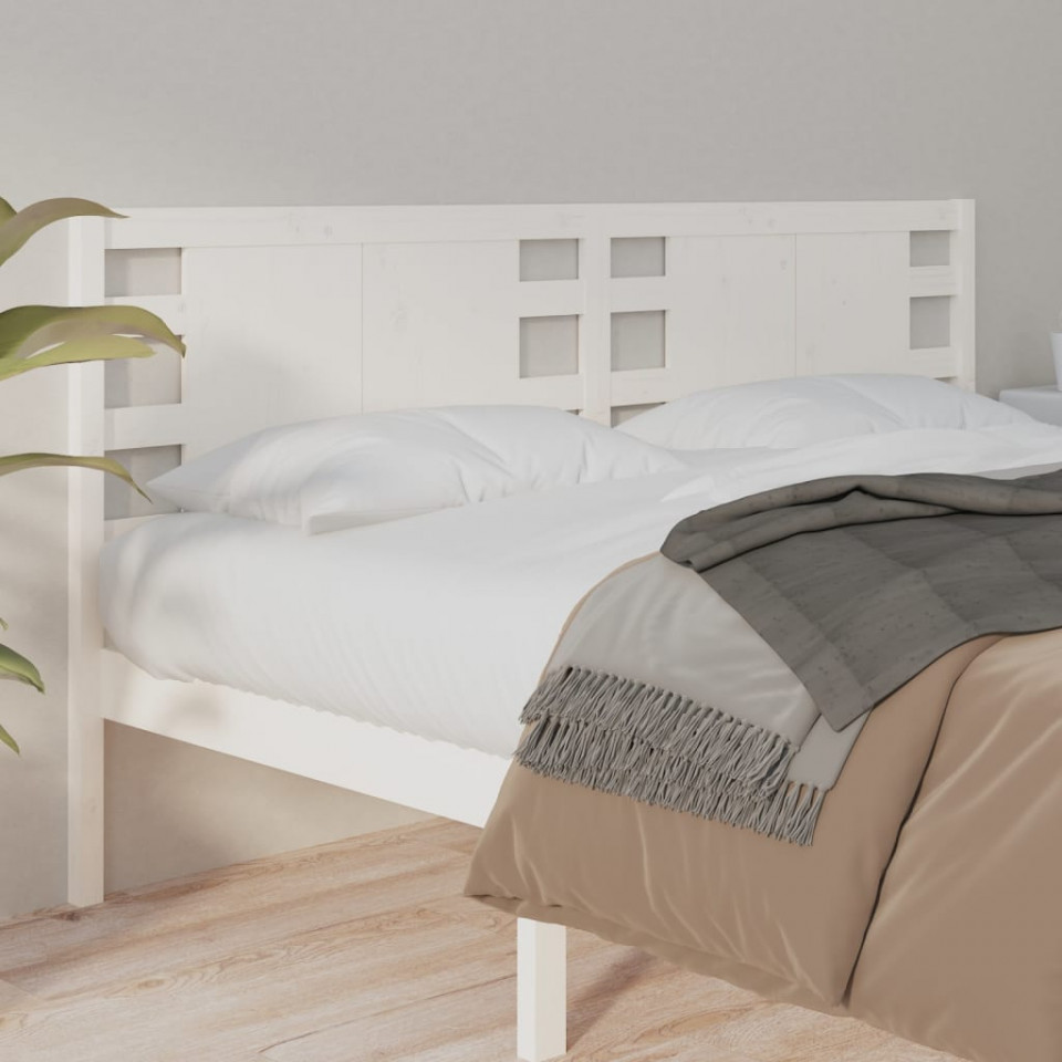 Tăblie de pat, alb, 126x4x100 cm, lemn masiv de pin (si imagine noua