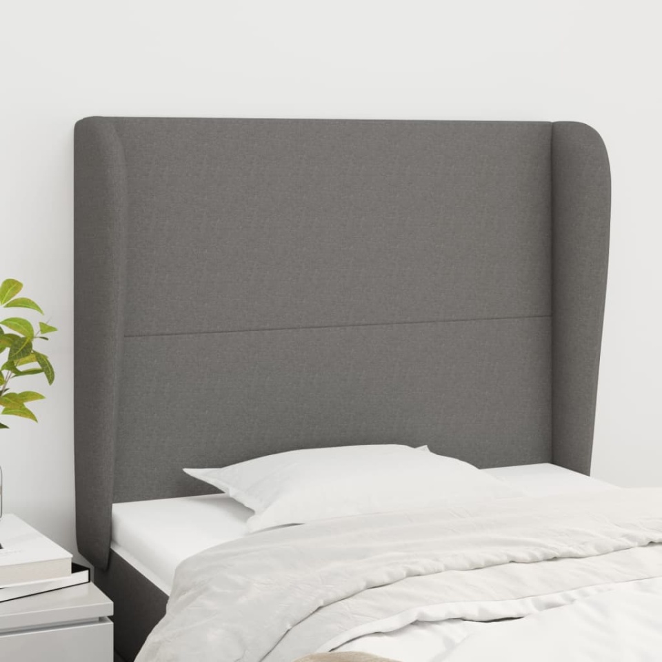 Tăblie de pat cu aripioare gri închis 83x23x118/128 cm textil