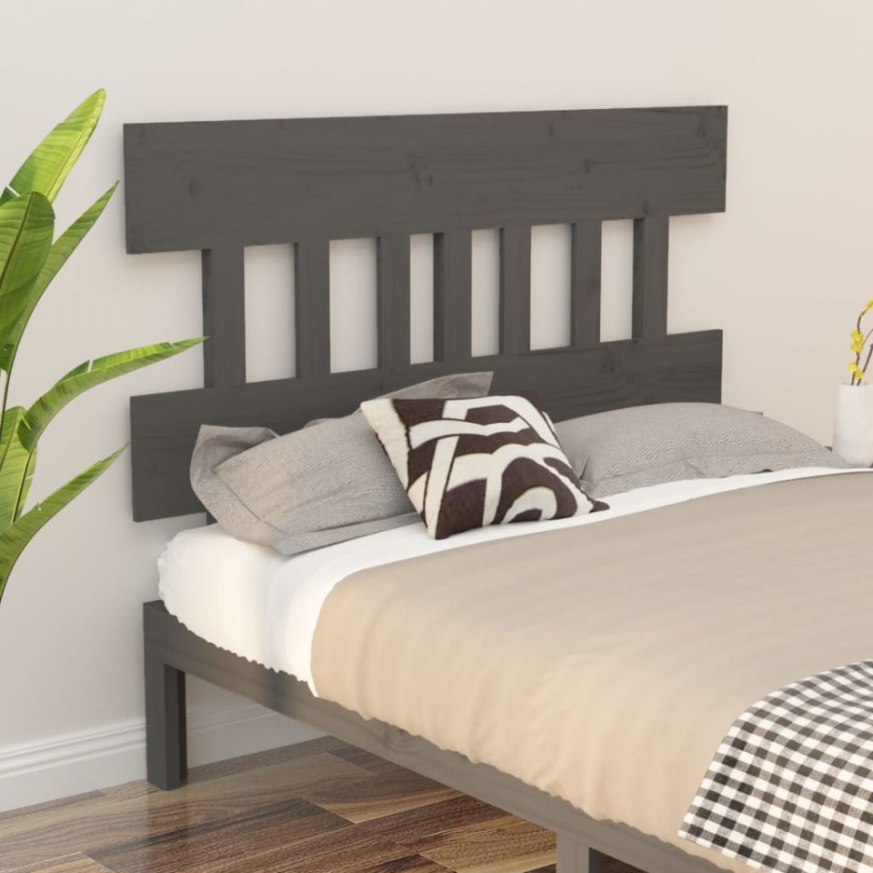 Tăblie de pat, gri, 123,5x3x81 cm, lemn masiv de pin (si imagine noua