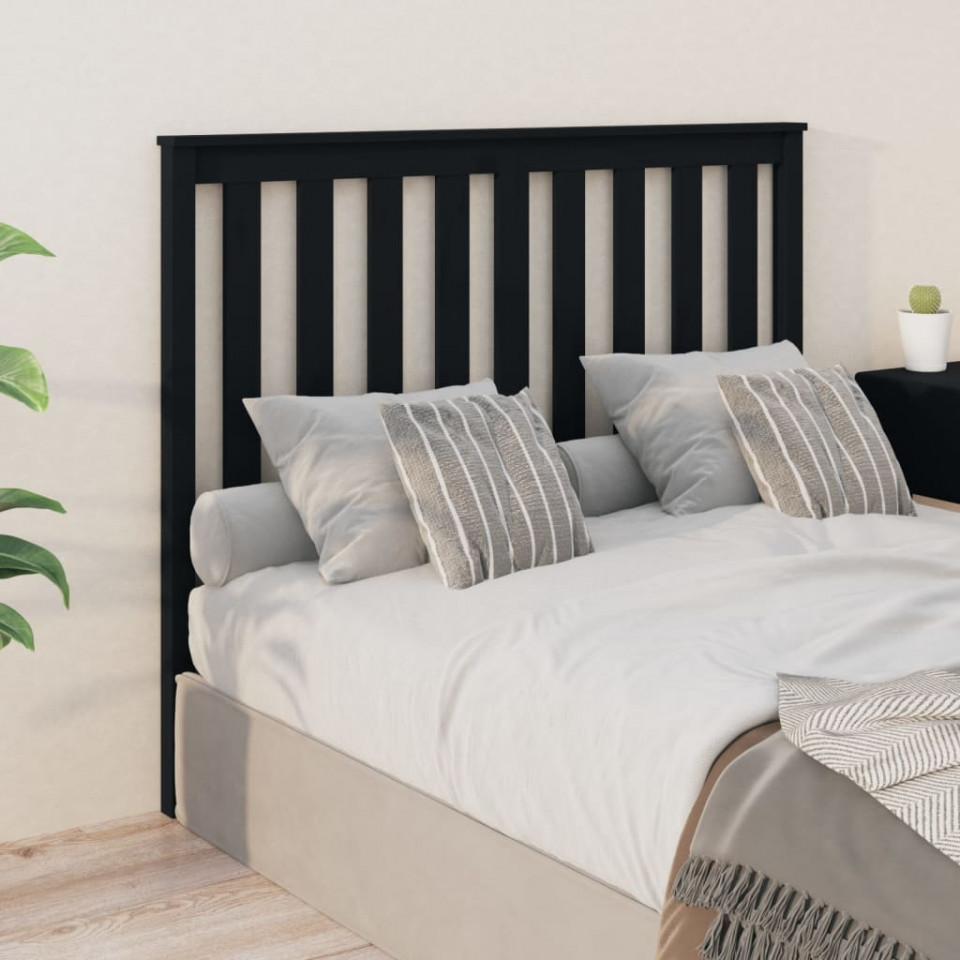 Tăblie de pat, negru, 126x6x101 cm, lemn masiv de pin (si imagine noua