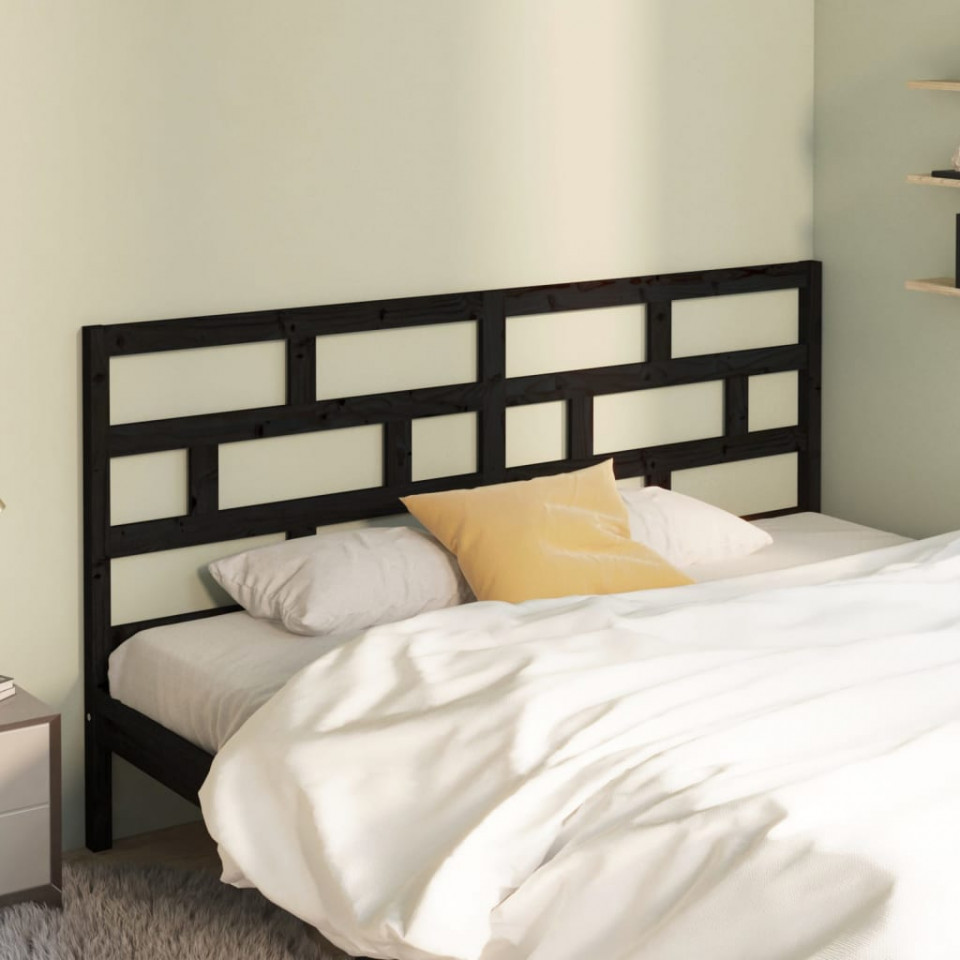 Tăblie de pat, negru, 206x4x100 cm, lemn masiv de pin Casa Practica
