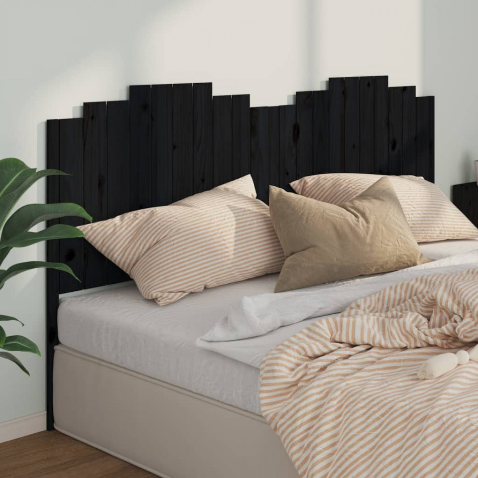 Poza Tablie de pat, negru, 206x4x110 cm, lemn masiv de pin