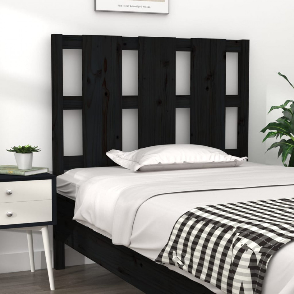 Poza Tablie de pat, negru, 95,5x4x100 cm, lemn masiv de pin
