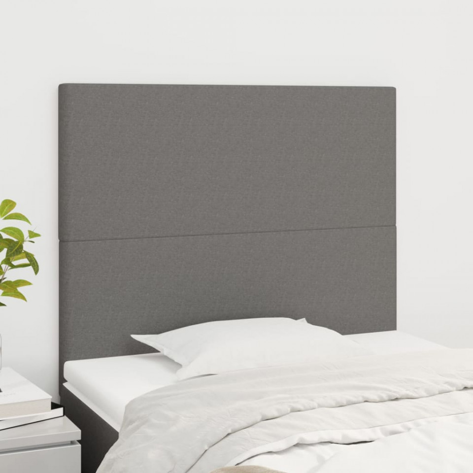 Tăblii de pat, 2 buc, gri închis, 90x5x78/88 cm, textil