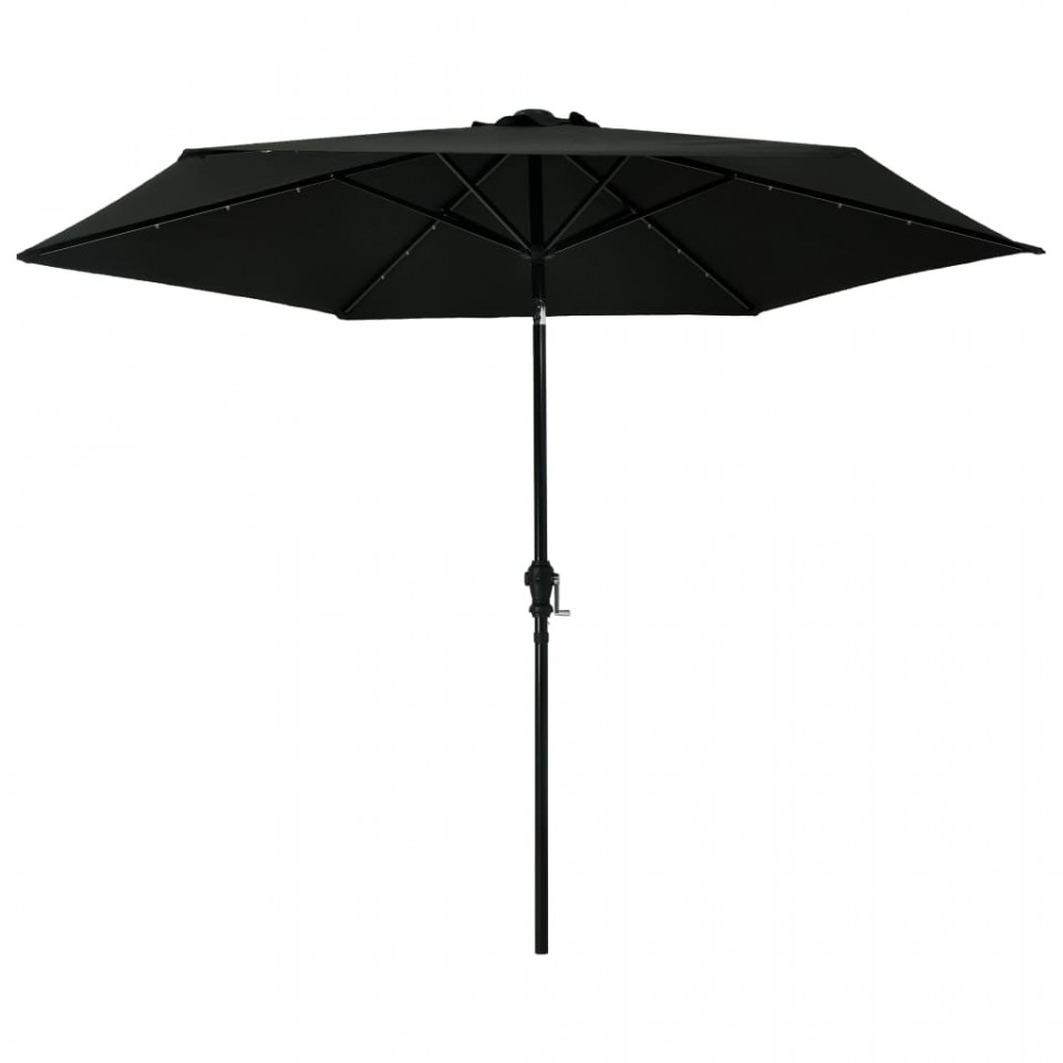 Poza Umbrela de soare exterior, LED-uri si stalp otel, negru, 300 cm