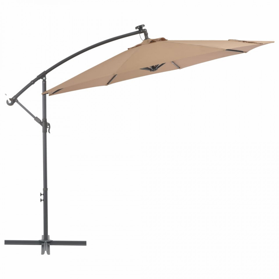 Poza Umbrela suspendata cu LED si stalp de otel, gri taupe, 300 cm