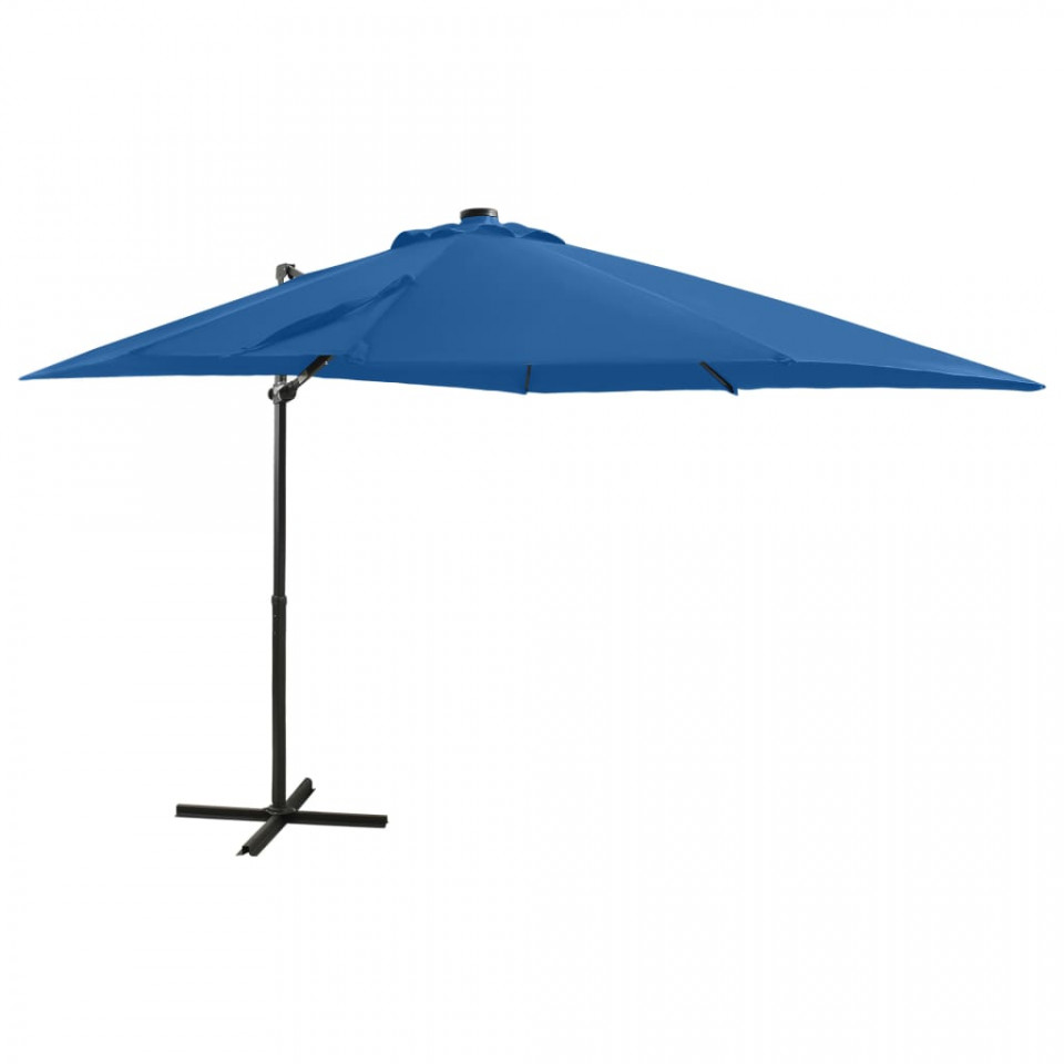 Poza Umbrela suspendata cu stalp si LED-uri, albastru azuriu, 250 cm