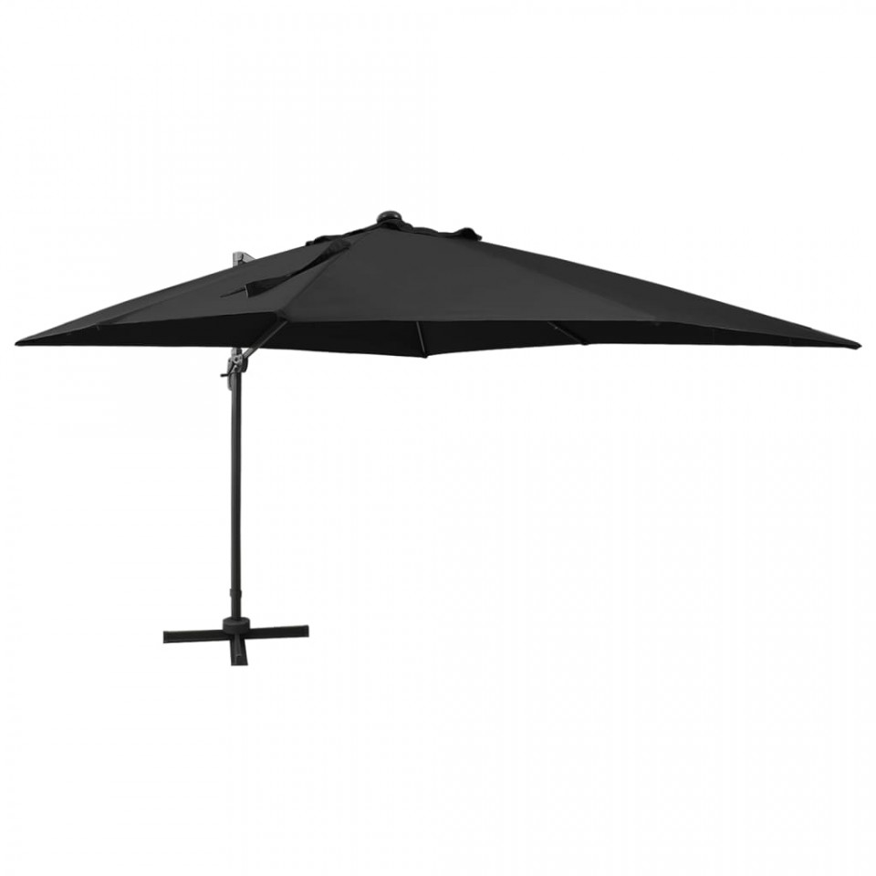 Umbrela suspendata cu stalp si LED-uri, negru, 300 cm