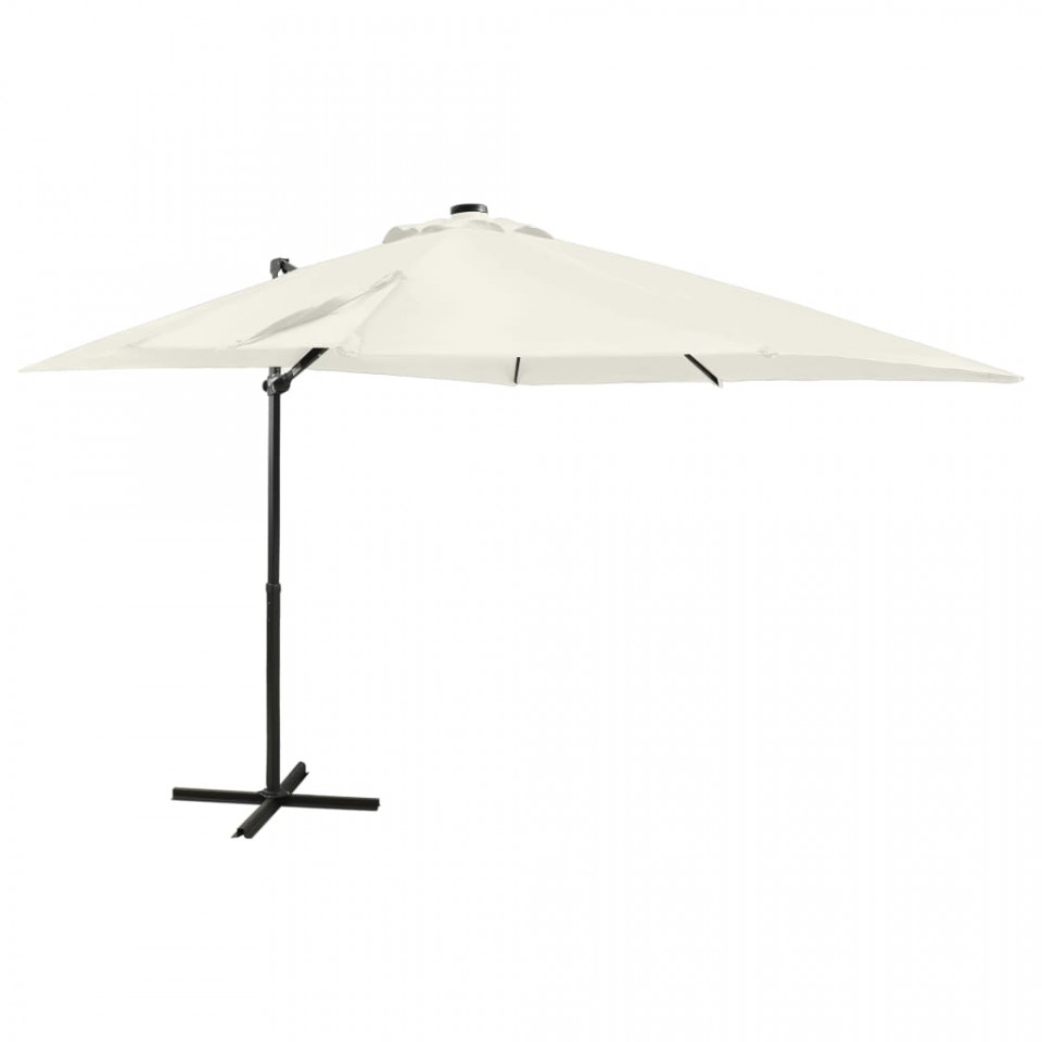Poza Umbrela suspendata cu stalp si LED-uri, nisipiu, 250 cm