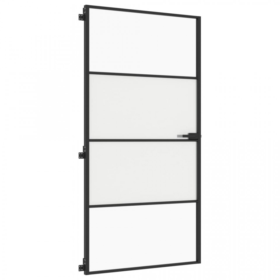 Ușă interior negru 102,5x201,5 cm sticlă securiz./aluminiu slim