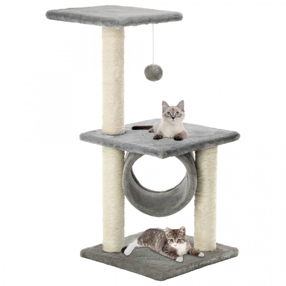 Casa Practica Ansamblu pentru pisici cu stâlpi din funie de sisal, gri, 65 cm
