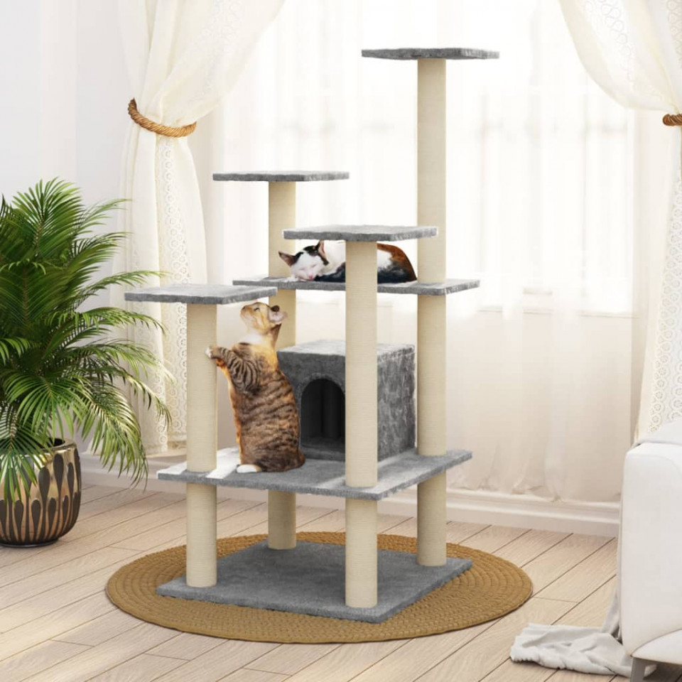Ansamblu pisici, stâlpi din funie sisal, gri deschis, 110 cm