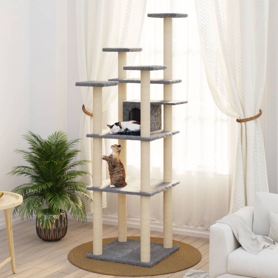 Ansamblu pisici, stâlpi din funie sisal, gri deschis, 171 cm Casa Practica