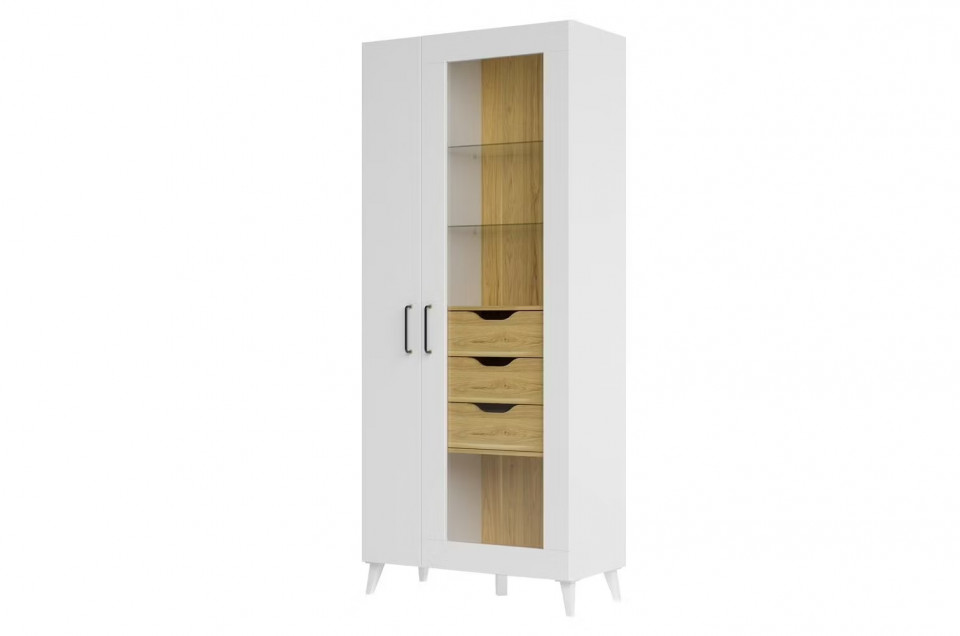 Barris 12 vitrina cu 2 uși și 3 sertare 86x200x42 cm 2d3s white/walnut