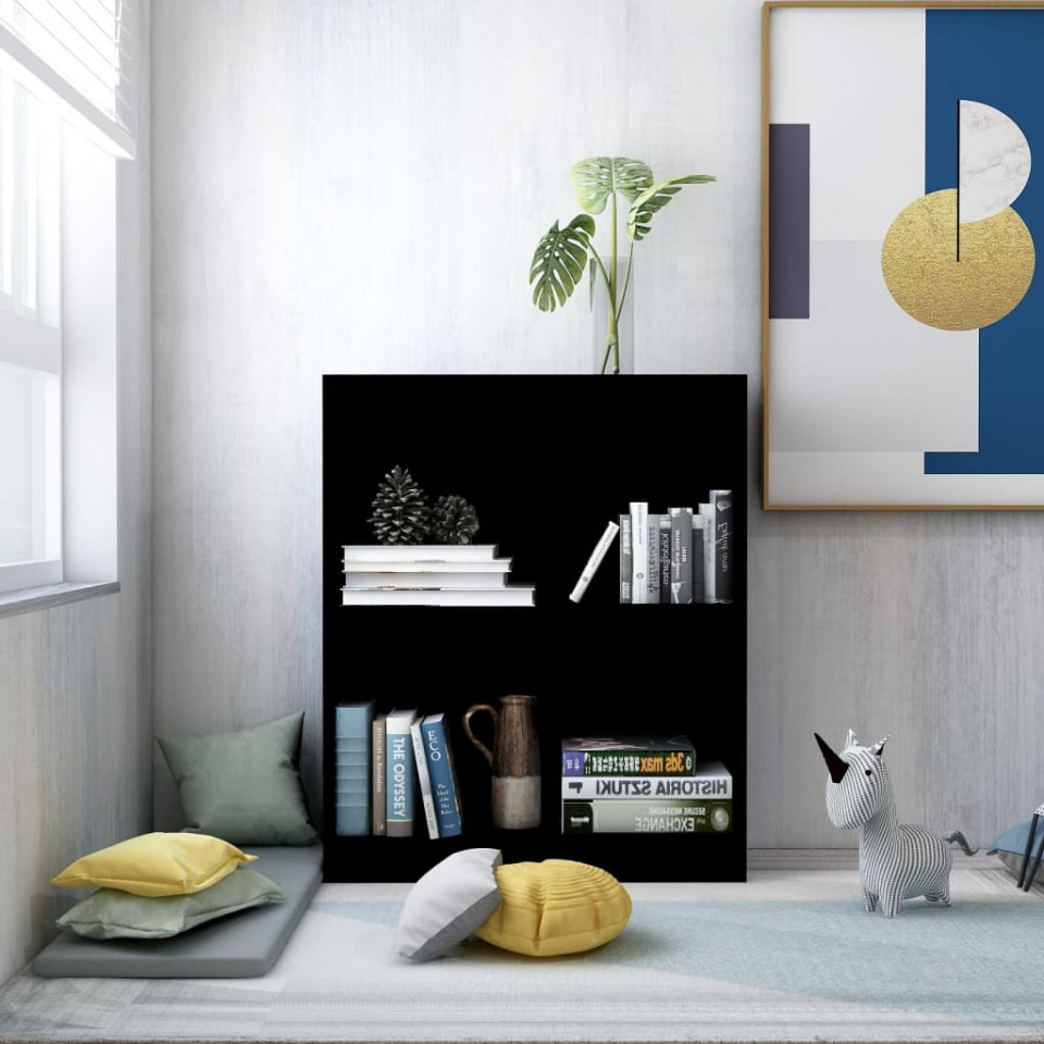 Bibliotecă, negru, 60x24x74,5 cm, lemn compozit