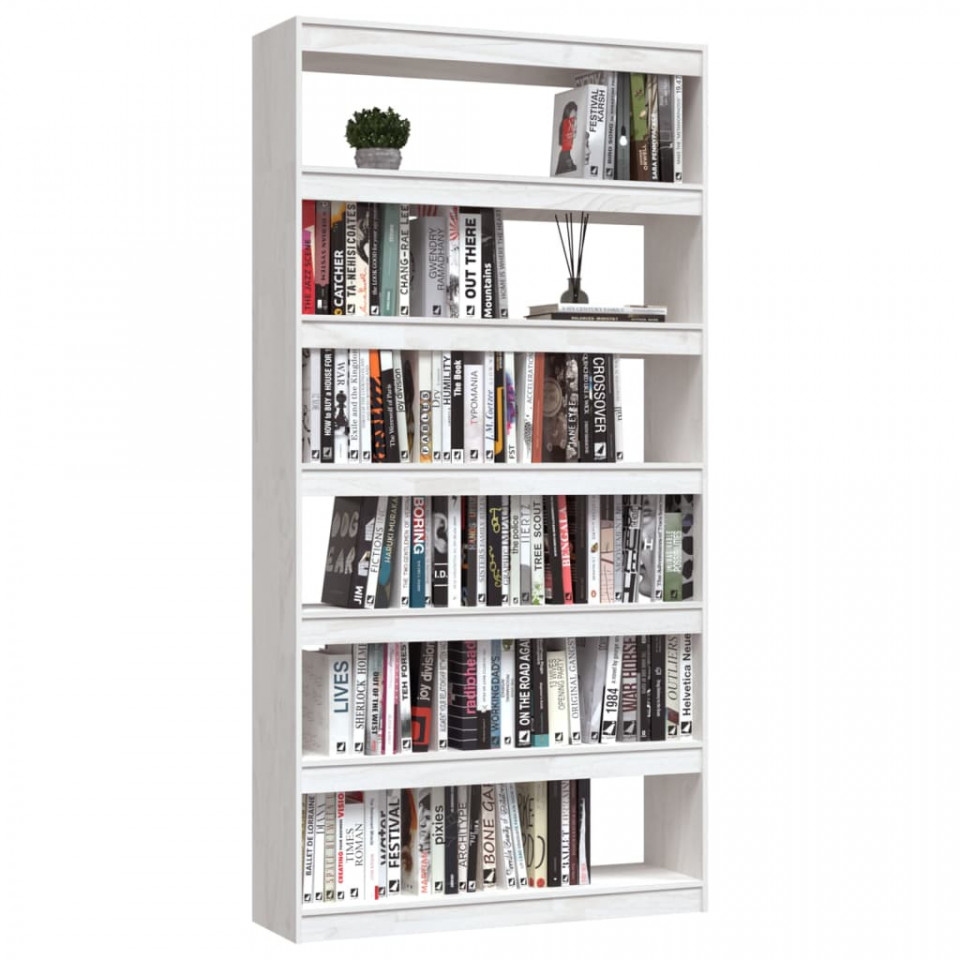 Bibliotecă/Separator cameră, alb, 100x30x200 cm, lemn masiv pin