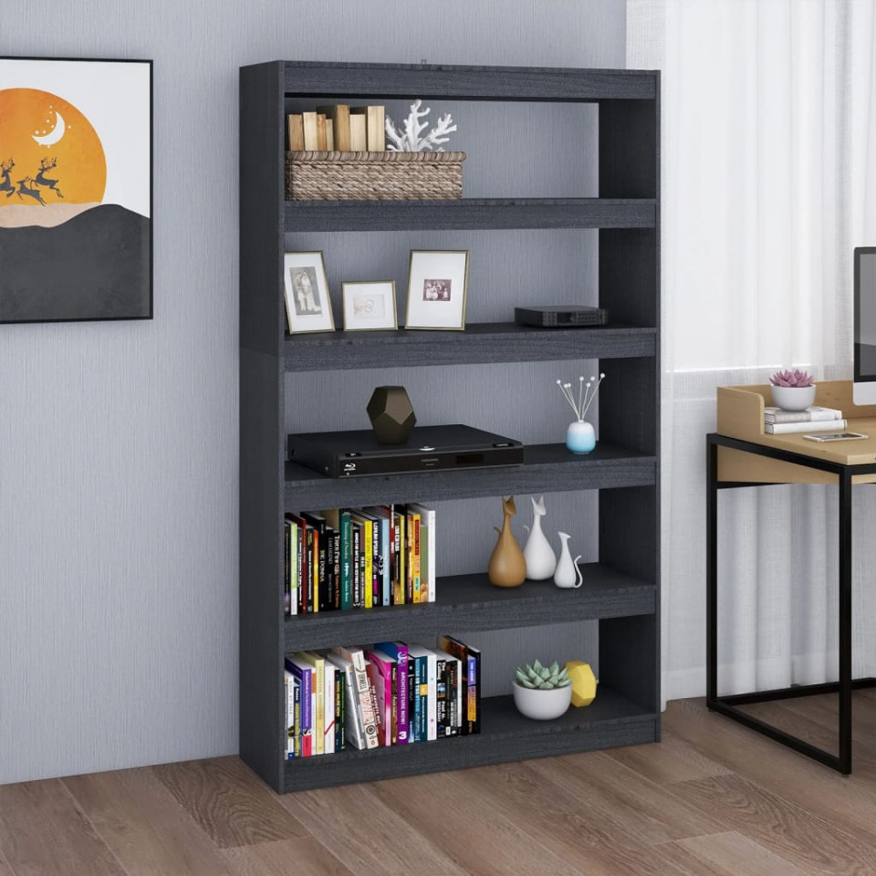 Bibliotecă/separator cameră, gri 100x30x167,5 cm lemn masiv pin