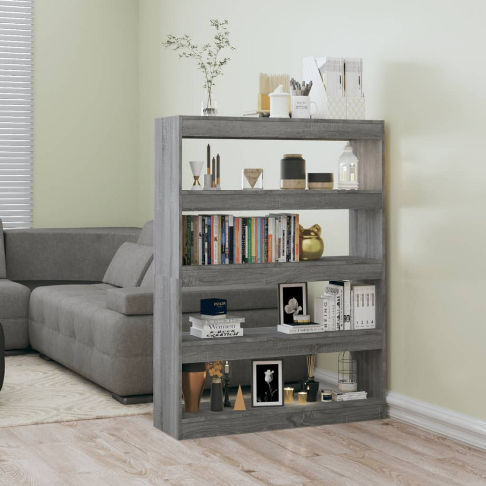 Bibliotecă/separator cameră, gri sonoma, 100x30x135 cm