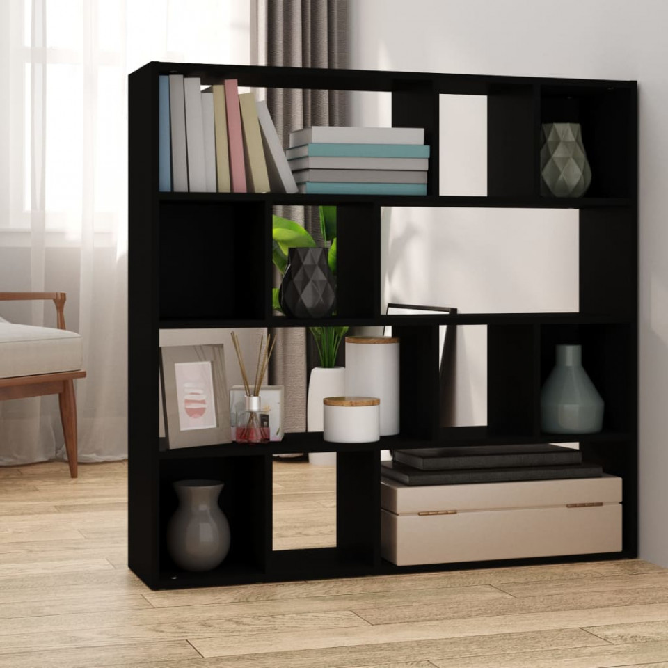 Bibliotecă/Separator cameră, negru, 105x24x102 cm