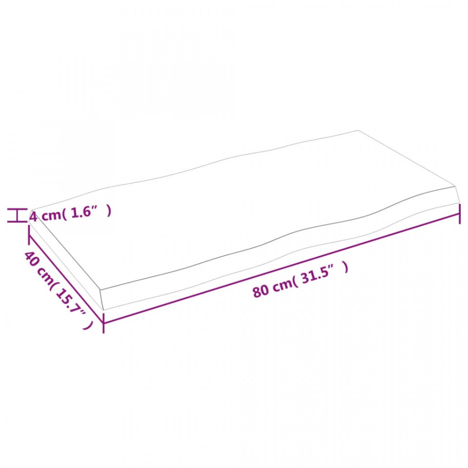 Blat masă, 80x40x4 cm, gri, lemn stejar tratat contur organic