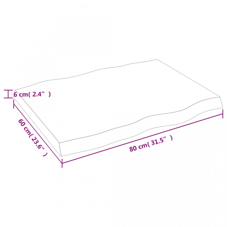 Blat masă, 80x60x6 cm, gri, lemn stejar tratat contur organic