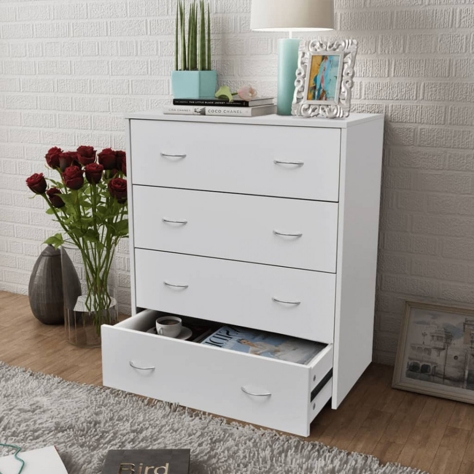 Bufet cu 4 sertare, 60 x 30,5 x 71 cm, alb