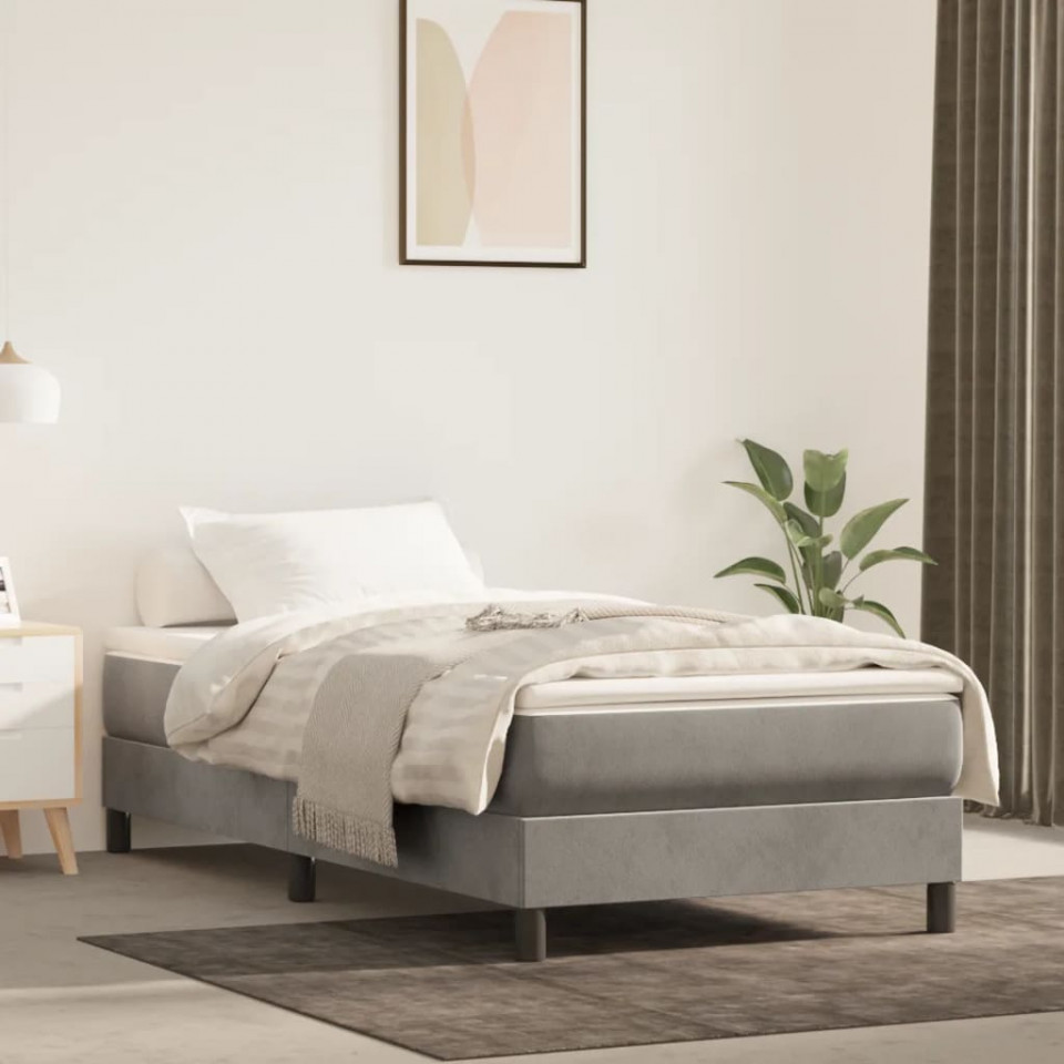 Cadru de pat box spring, gri deschis, 90x190 cm, catifea