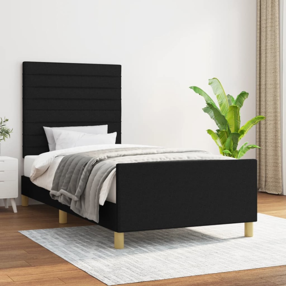 Cadru de pat cu tăblie, negru, 100x200 cm, textil
