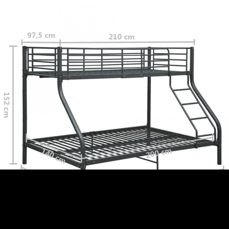 Cadru de pat supraetajat, negru, 140 x 200/90 x 200 cm, metal